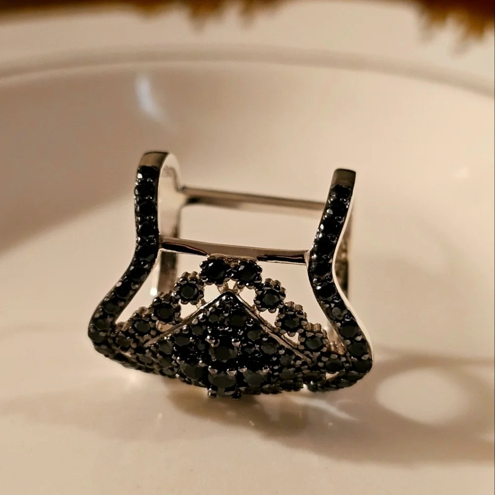 1.84 CTW Black Spinel BBJ 925 Sterling Silver Cocktail Ring Size 6 R1P22 - Picture 9 of 12
